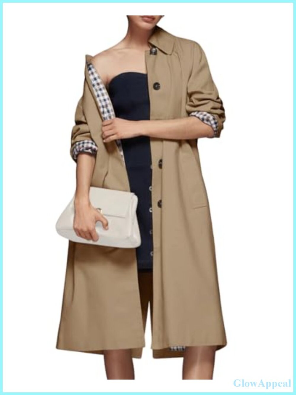 Women's Single Breasted Trench Coat Plaid Lined Windproof Oversized Coat